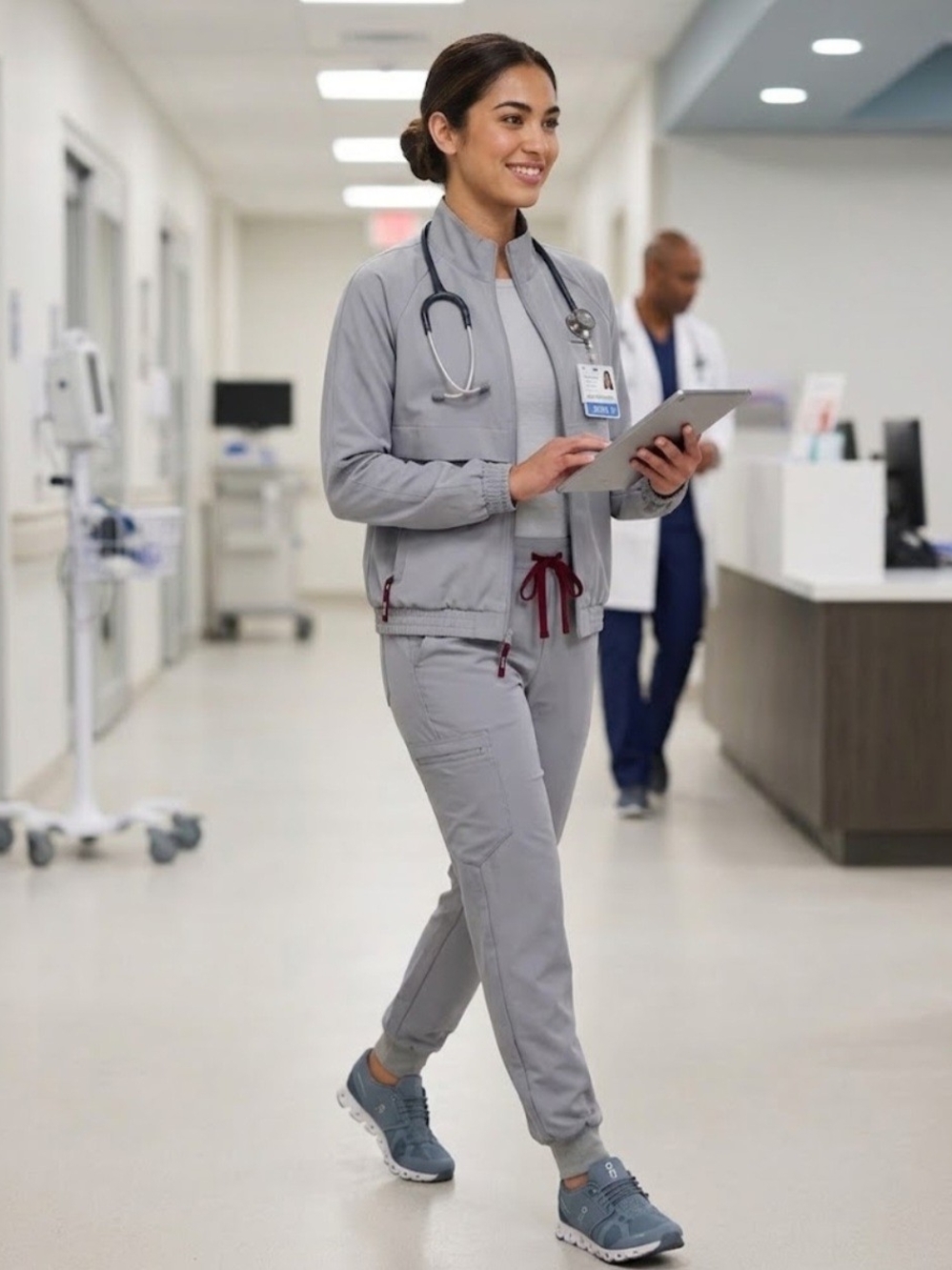 FIGS Set Zamora Jogger And Sidney Jacket Scrub Cement Gray